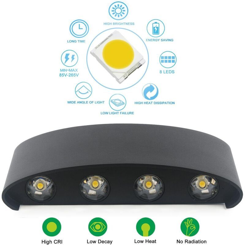 Wall Lamp, LED 8W IP65 Waterproof Aluminum Up Down Light, Warm White V1188-MS-520-052