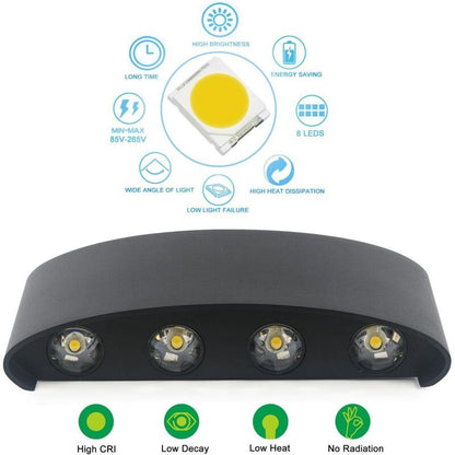 Wall Lamp, LED 8W IP65 Waterproof Aluminum Up Down Light, Warm White V1188-MS-520-052