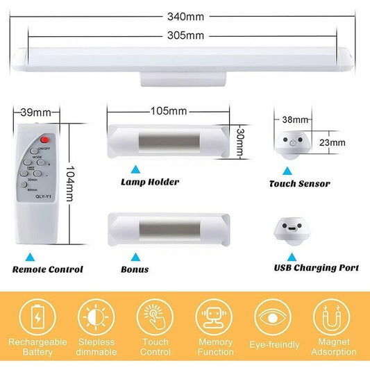Dimmable LED Cupboard Lamp with Remote Control, Touch Rechargeable Wall Light, 34 cm V1188-MS-520-056