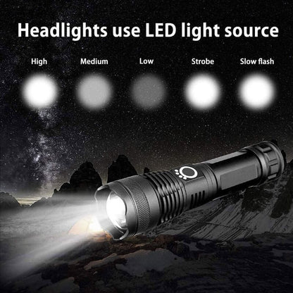 LED Flashlight, 5000 Lumens USB Rechargeable Tactical Torch, 5 Modes, Zoomable, Waterproof, 18650 Battery V1188-MS-520-074