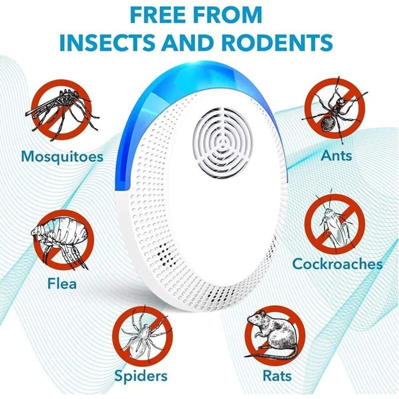 4 Pack Ultrasonic Mouse Repeller, Indoor Device for Mice, Rats, Mosquitoes, Cockroaches, Ants and Spiders V1188-MS-520-076