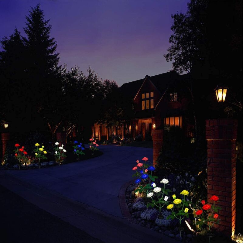 Solar Rose Flower Lights for Outdoor Garden Decor, White V1188-MS-520-077