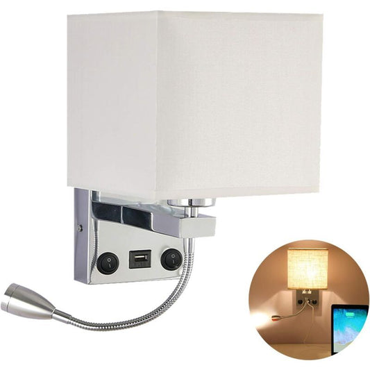Bedside Wall Lamp with Flexible USB LED Reading Light, E27 Swing Arm Holder, 1 USB Port V1188-MS-520-080