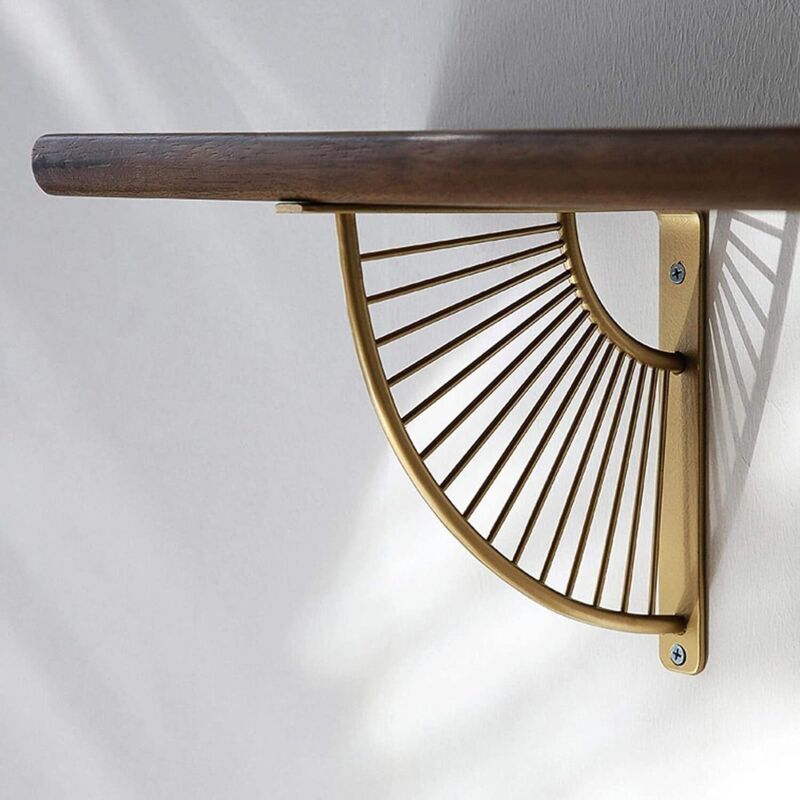 2 Pack Floating Metal Shelf Brackets, Gold Fan Shaped Triangle Wall Brackets, 20 x 20 cm V1188-MS-520-087