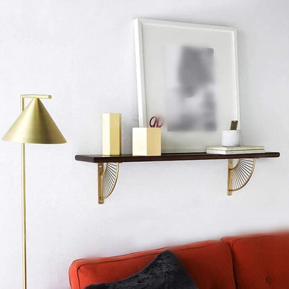 2 Pack Floating Metal Shelf Brackets, Gold Fan Shaped Triangle Wall Brackets, 20 x 20 cm V1188-MS-520-087
