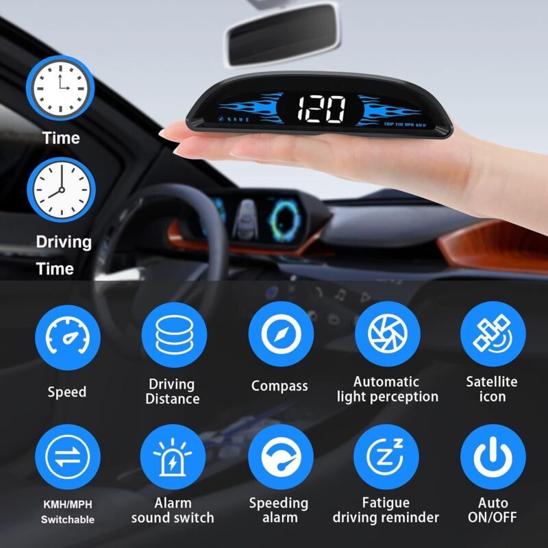 Car HUD GPS Speedometer, Universal Windshield Display with Overspeed Alarm, USB Plug and Play, 4 Inch V1188-MS-520-090