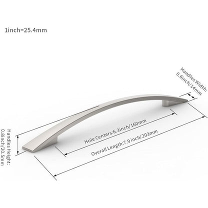 10 Pack Furniture Handles, Brushed Nickel Cupboard and Drawer Handles, 160 mm Hole Spacing V1188-MS-520-091