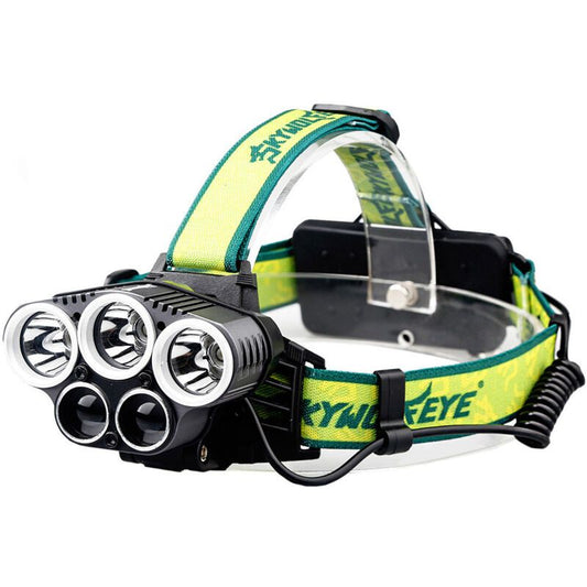 Rechargeable Headlamp, Powerful USB LED Headlight, 5 Modes, 2 Batteries, Green Yellow V1188-MS-520-094