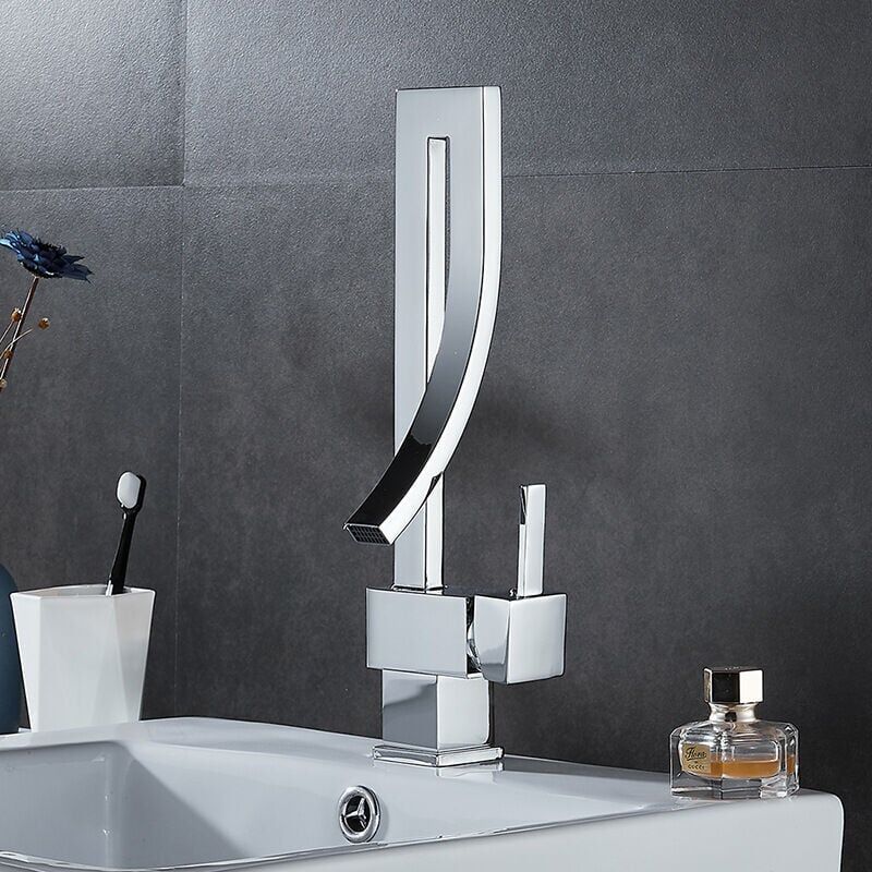 Brass Basin Faucet, Retro Waterfall Hot and Cold Bathroom Faucet, Silver V1188-MS-520-098