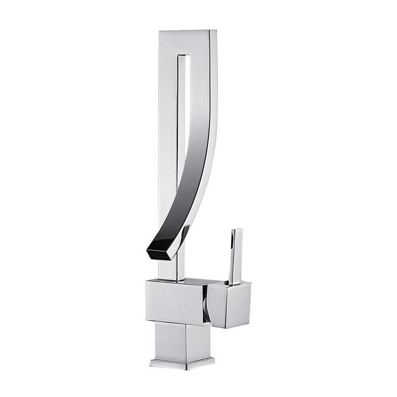 Brass Basin Faucet, Retro Waterfall Hot and Cold Bathroom Faucet, Silver V1188-MS-520-098
