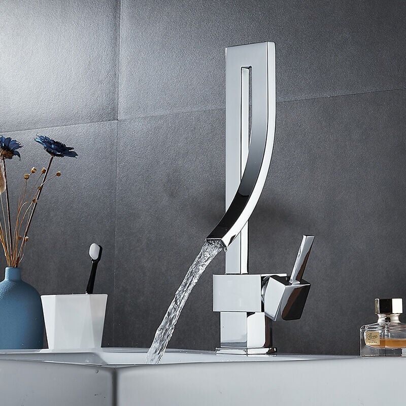 Brass Basin Faucet, Retro Waterfall Hot and Cold Bathroom Faucet, Silver V1188-MS-520-098