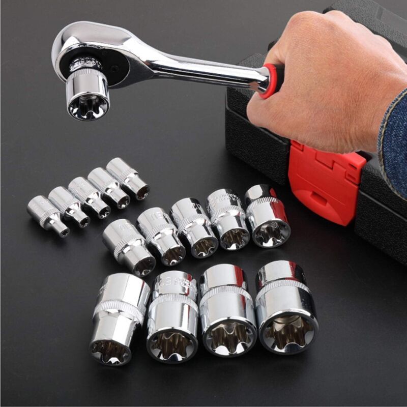14 Piece E Torx Socket Set, E4 to E24 Hex Female Torx Wrench Socket and Bit V1188-MS-520-100