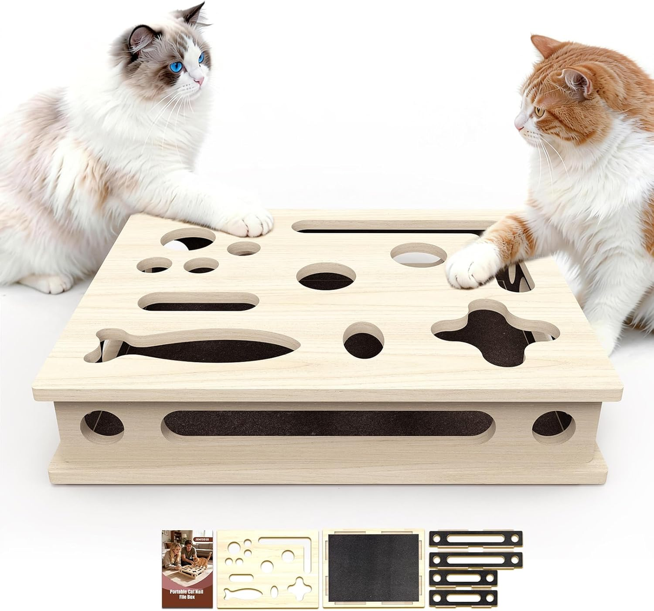 Multi-Functional Cat Claw Care Enrichment Box | Durable Wood Scratcher & Interactive Puzzle for Feline V1188-MS-525-001