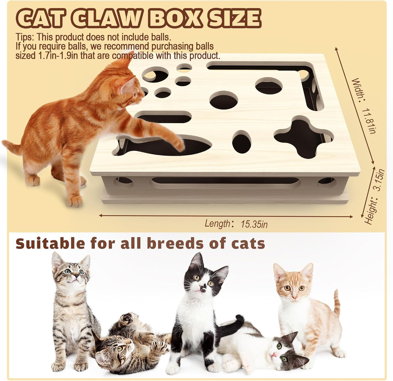 Multi-Functional Cat Claw Care Enrichment Box | Durable Wood Scratcher & Interactive Puzzle for Feline V1188-MS-525-001