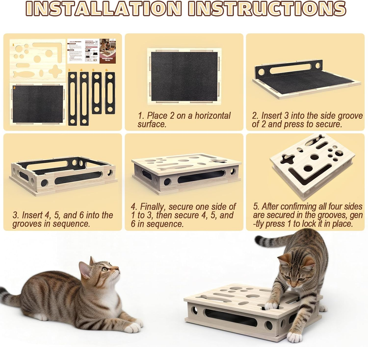 Multi-Functional Cat Claw Care Enrichment Box | Durable Wood Scratcher & Interactive Puzzle for Feline V1188-MS-525-001