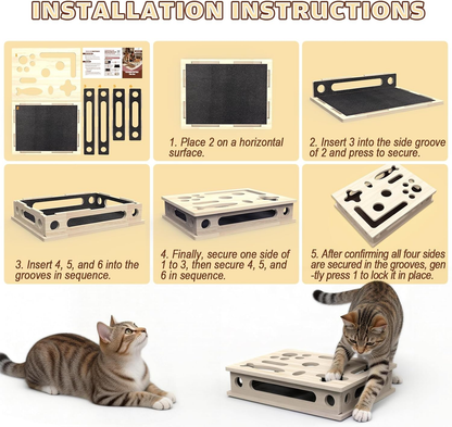 Multi-Functional Cat Claw Care Enrichment Box | Durable Wood Scratcher & Interactive Puzzle for Feline V1188-MS-525-001