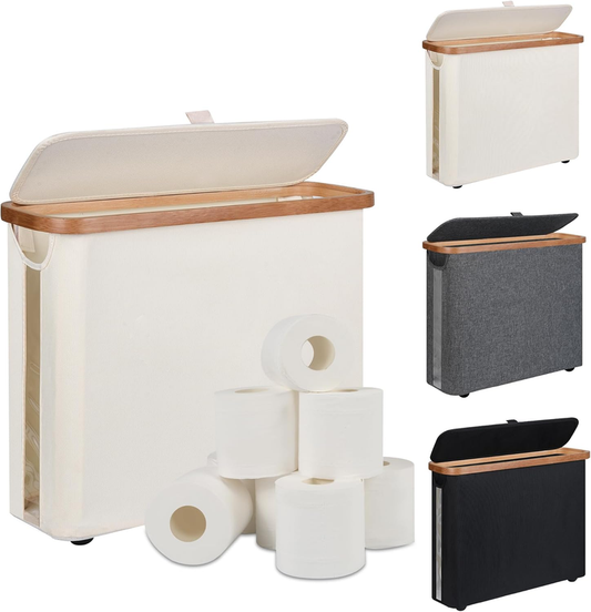 Toilet Paper Storage Basket with Lid, Holds 9-12 Rolls, Beige V1188-MS-525-002