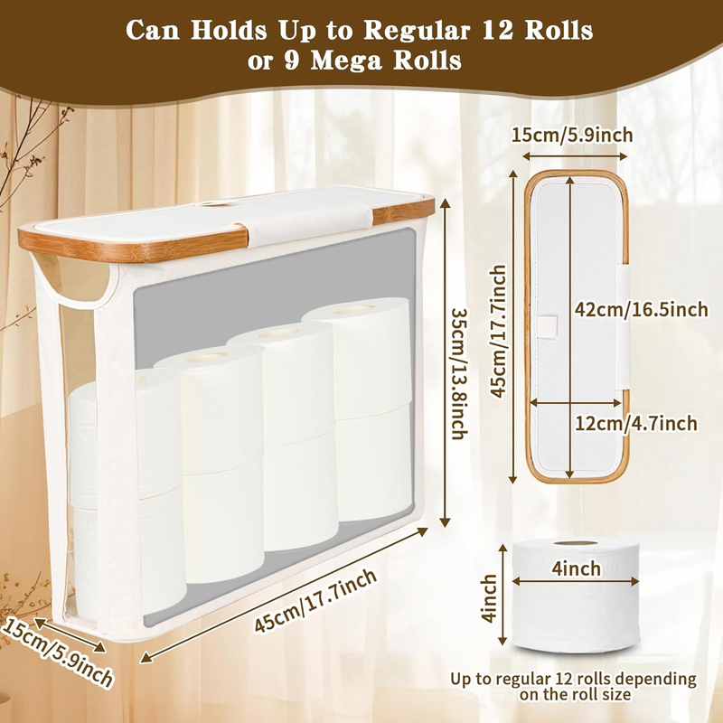 Toilet Paper Storage Basket with Lid, Holds 9-12 Rolls, Beige V1188-MS-525-002