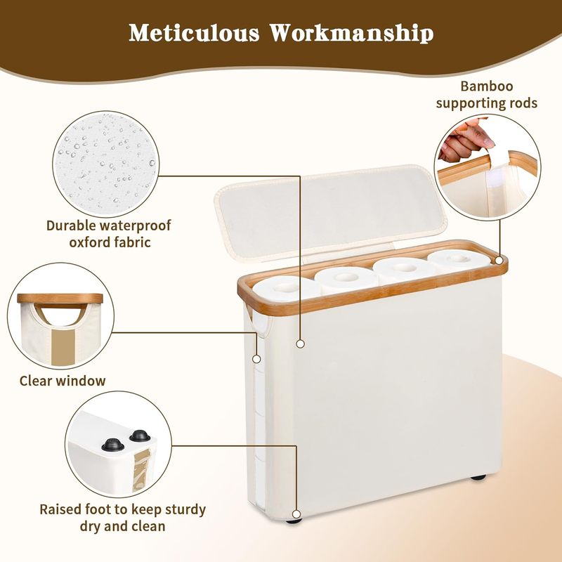 Toilet Paper Storage Basket with Lid, Holds 9-12 Rolls, Beige V1188-MS-525-002