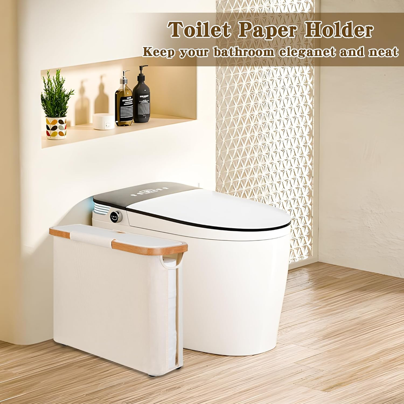 Toilet Paper Storage Basket with Lid, Holds 9-12 Rolls, Beige V1188-MS-525-002