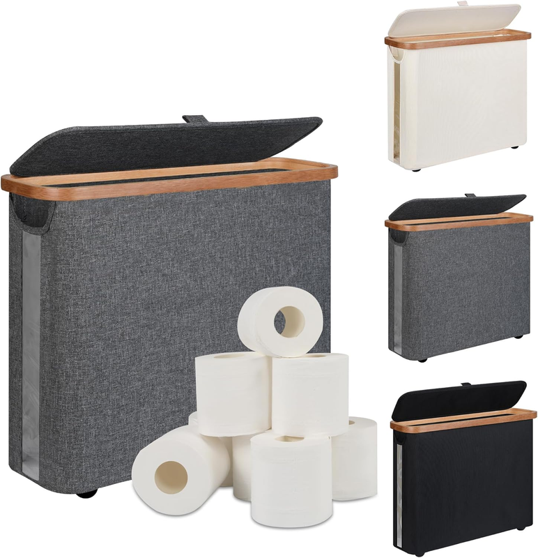 Toilet Paper Storage Basket with Lid, Holds 9-12 Rolls, gray V1188-MS-525-003