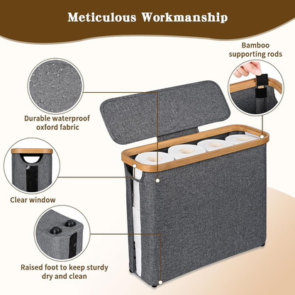 Toilet Paper Storage Basket with Lid, Holds 9-12 Rolls, gray V1188-MS-525-003
