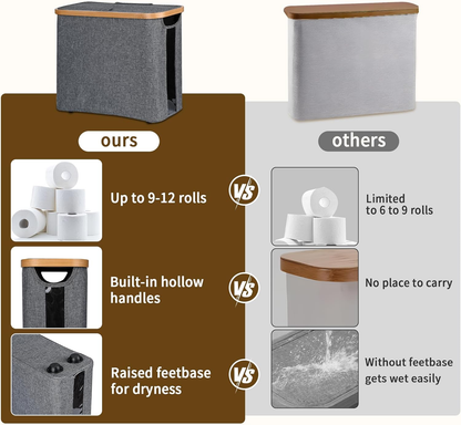 Toilet Paper Storage Basket with Lid, Holds 9-12 Rolls, gray V1188-MS-525-003