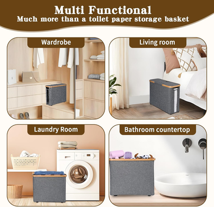 Toilet Paper Storage Basket with Lid, Holds 9-12 Rolls, gray V1188-MS-525-003