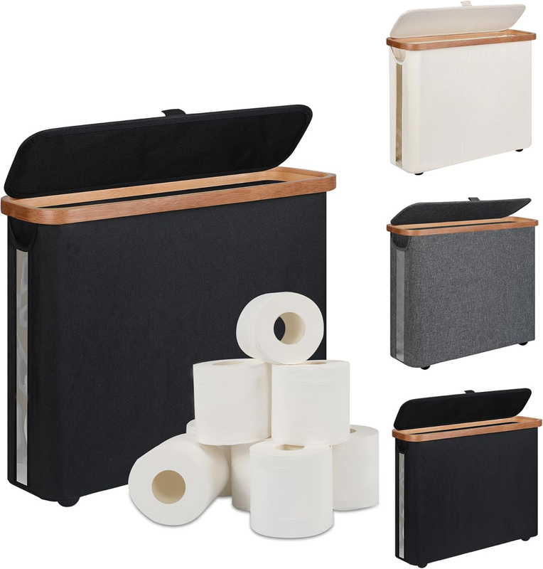 Toilet Paper Storage Basket with Lid, Holds 9-12 Rolls, black V1188-MS-525-004