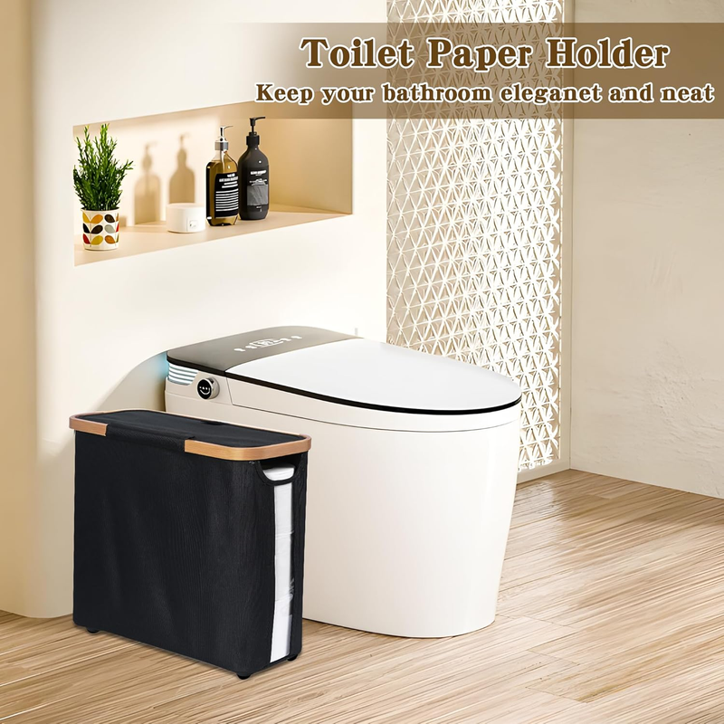 Toilet Paper Storage Basket with Lid, Holds 9-12 Rolls, black V1188-MS-525-004