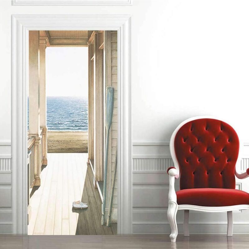 2 Pcs 3D Self Adhesive Removable Door Stickers for Kitchen Bedroom Bathroom Wall, 38.5 x 200 cm V1188-MS-527-009