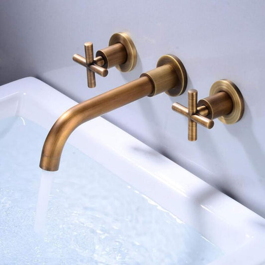 Antique Black Brass Wall Mounted Bathroom Sink Mixer Tap Hot and Cold Basin Faucet V1188-MS-527-013