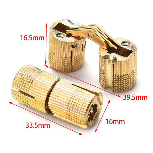 2 Pcs Brass Hidden Invisible Barrel Hinges for Wooden Door Cabinet Caravan, 16 mm V1188-MS-527-025