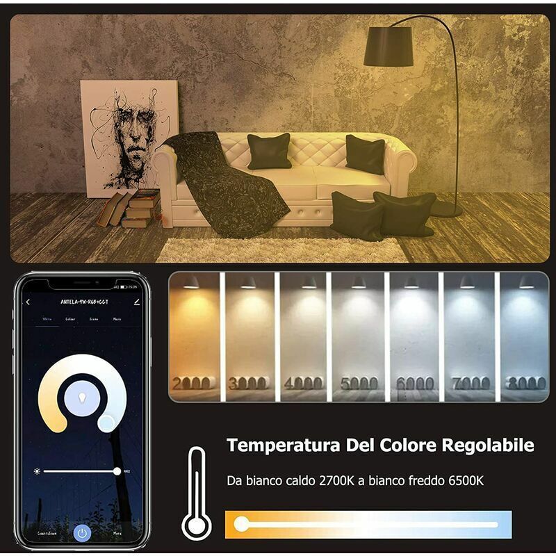 1 Pcs E27 WiFi Smart LED Bulb 10W RGB CCT Compatible with Alexa Google Home, 2000K to 4000K V1188-MS-527-026