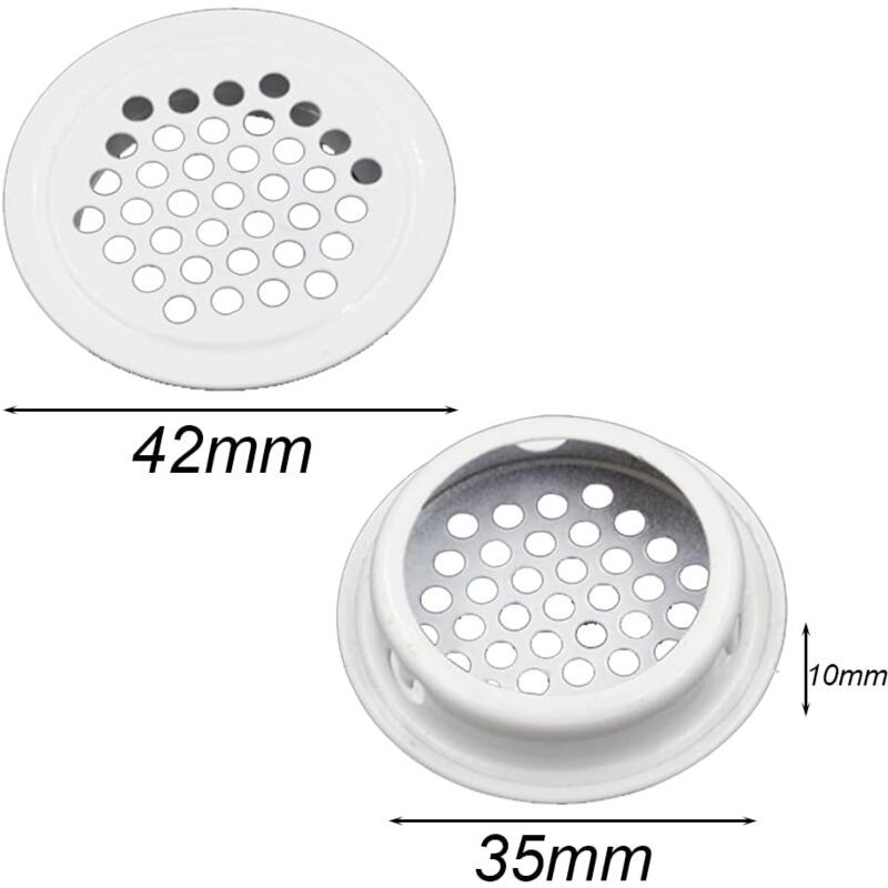 20 Pcs White Round Stainless Steel Ventilation Grilles for Kitchen Cabinet Furniture, 35 mm V1188-MS-527-029