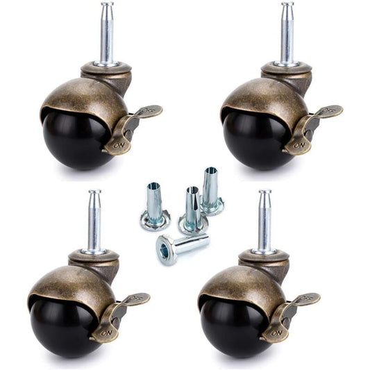 4 Pcs Bronze Ball Furniture Casters with Sockets and Brake, 1.5 inch V1188-MS-527-030