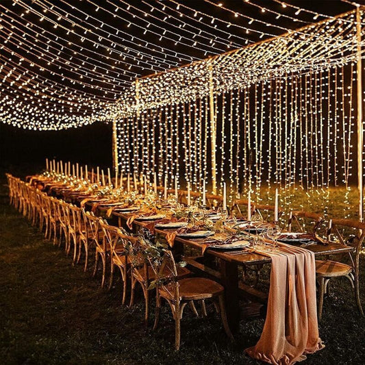600 LED Waterproof Curtain Fairy Lights 8 Modes Warm White, 6 x 3 m V1188-MS-527-033