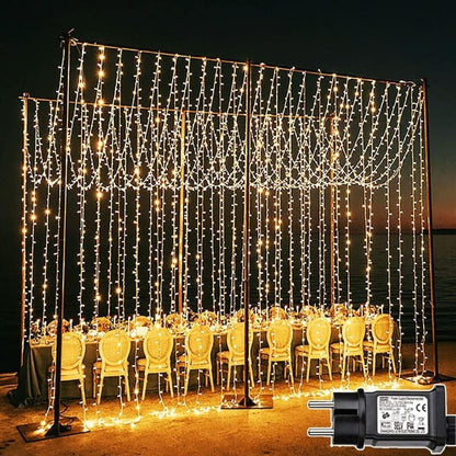 600 LED Waterproof Curtain Fairy Lights 8 Modes Warm White, 6 x 3 m V1188-MS-527-033