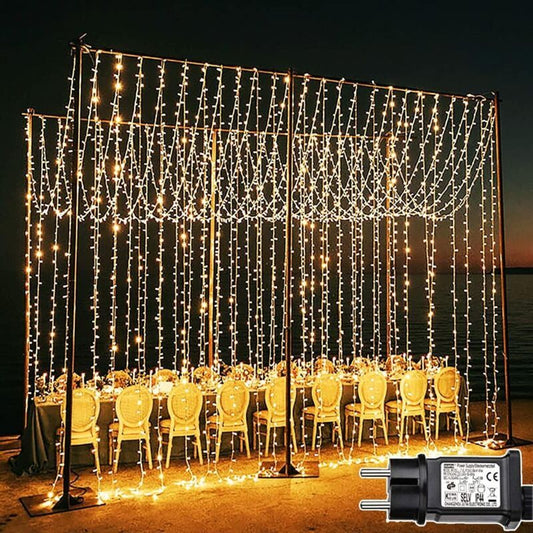 600 LED Waterproof Curtain Fairy Lights 8 Modes Warm White, 6 x 3 m V1188-MS-527-033