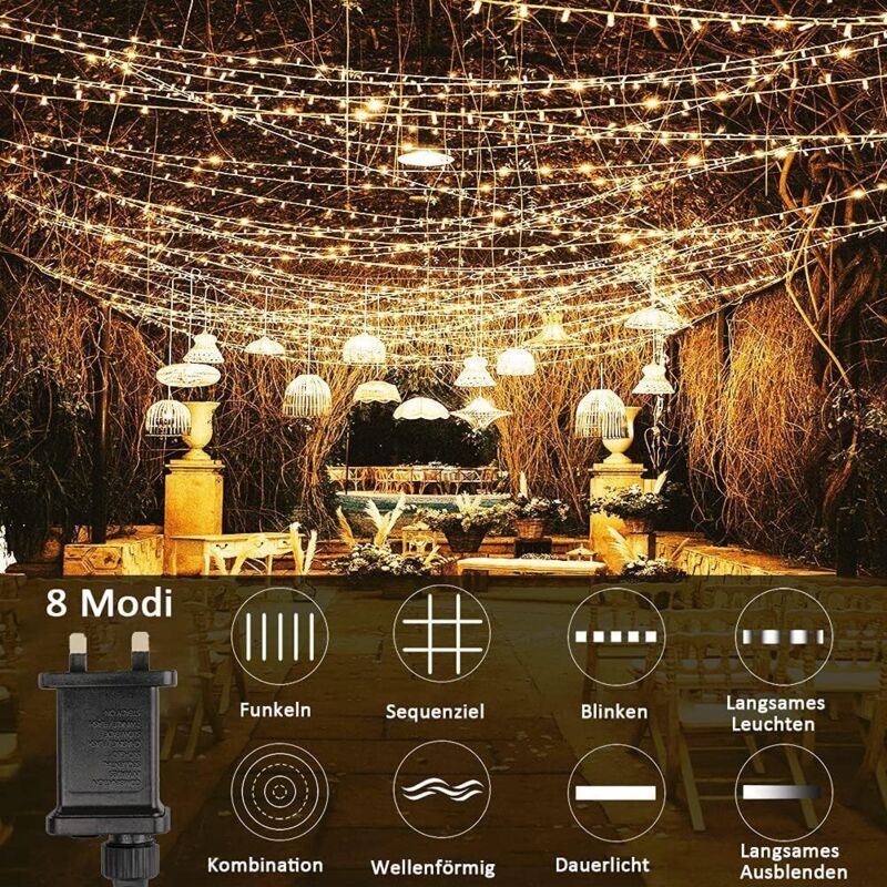 600 LED Waterproof Curtain Fairy Lights 8 Modes Warm White, 6 x 3 m V1188-MS-527-033