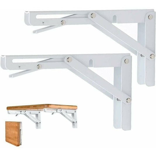 2 Pcs White Stainless Steel Foldable Triangle Shelf Brackets V1188-MS-527-038