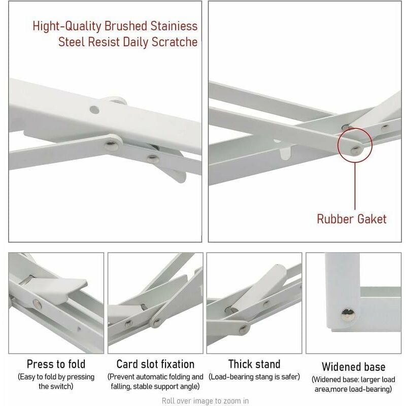 2 Pcs White Stainless Steel Foldable Triangle Shelf Brackets V1188-MS-527-038