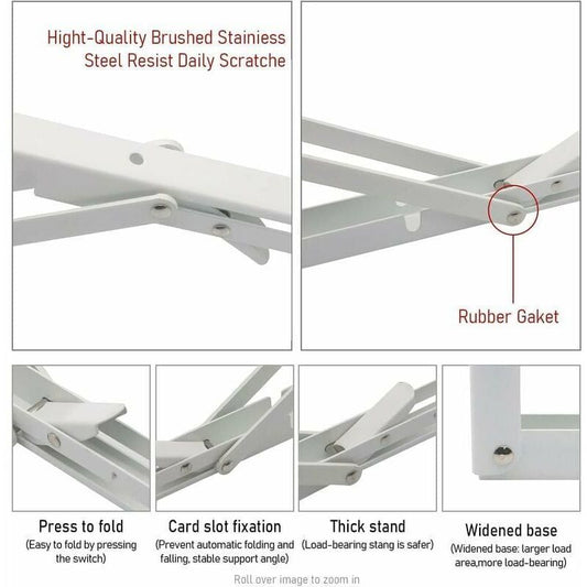 2 Pcs White Stainless Steel Foldable Triangle Shelf Brackets V1188-MS-527-038