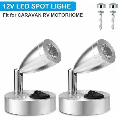 2 Pcs 12V LED Spot Reading Lights 3000K 3W Adjustable Switch Silver V1188-MS-527-043