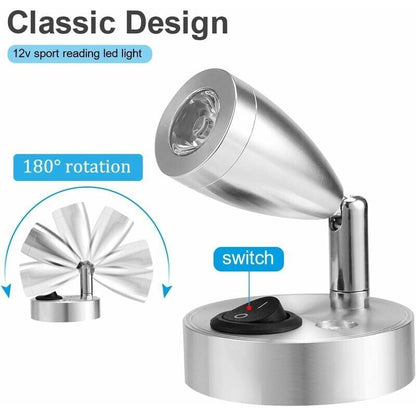 2 Pcs 12V LED Spot Reading Lights 3000K 3W Adjustable Switch Silver V1188-MS-527-043