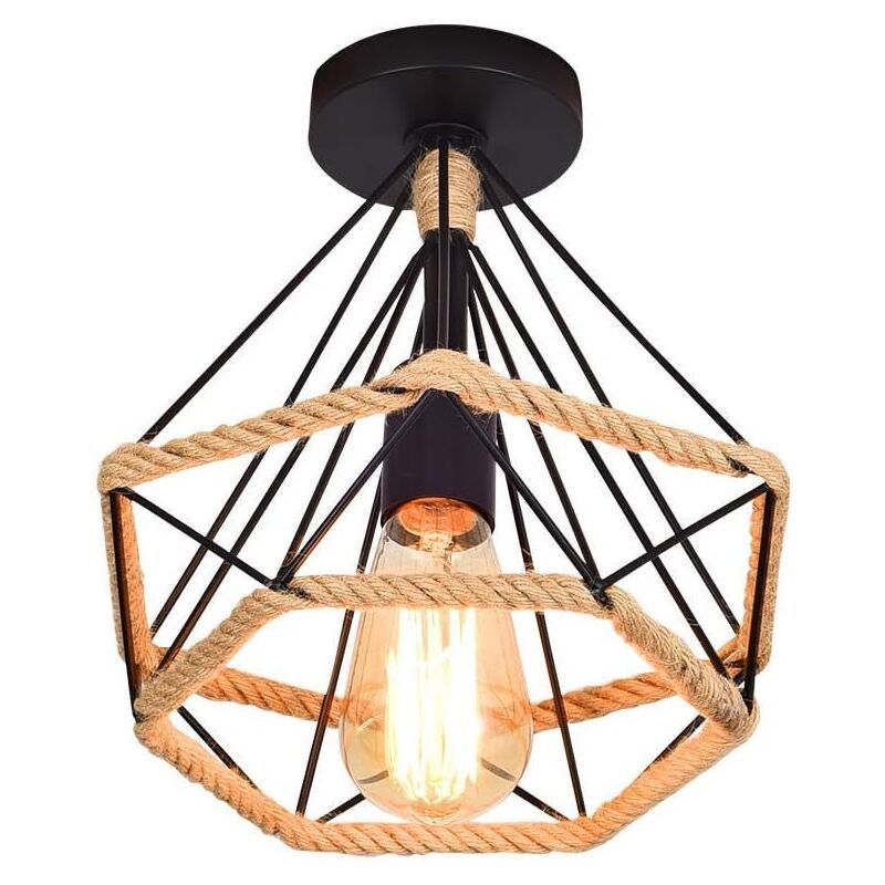 Vintage Industrial Metal Cage Ceiling Lamp with Hemp Rope, 25 cm V1188-MS-527-046