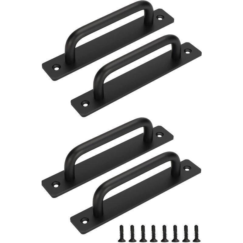 4 Pcs Black Sliding Barn Door Handles with Stainless Steel Plate, 128 mm Hole Spacing V1188-MS-527-048