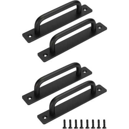 4 Pcs Black Sliding Barn Door Handles with Stainless Steel Plate, 128 mm Hole Spacing V1188-MS-527-048