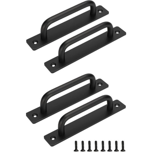 4 Pcs Black Sliding Barn Door Handles with Stainless Steel Plate, 128 mm Hole Spacing V1188-MS-527-048