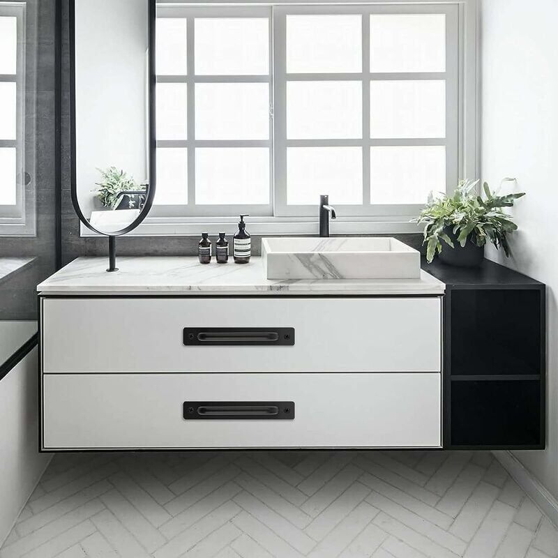 4 Pcs Black Sliding Barn Door Handles with Stainless Steel Plate, 128 mm Hole Spacing V1188-MS-527-048